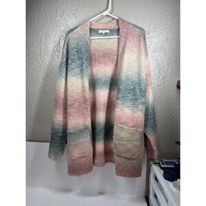 Madison + Hudson Cardigan Sweater Womens Gray Pink Peach Open Front Size XL